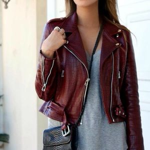 Laer Red Croc Print Leather Jacket